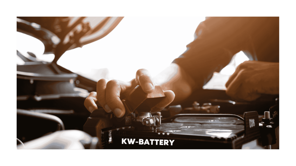 A sleek, silver Mercedes car battery resting on a clean, well-lit surface. The battery is positioned in the center, with its label and terminals visible. The background is slightly blurred, creating a sense of focus on the battery. The lighting is soft and natural, casting subtle shadows that accentuate the battery's form. The scene conveys a sense of care, attention to detail, and the importance of maintaining a healthy Mercedes car battery. kw-battery مشاكل بطارية السيارة التي يواجهها السائق